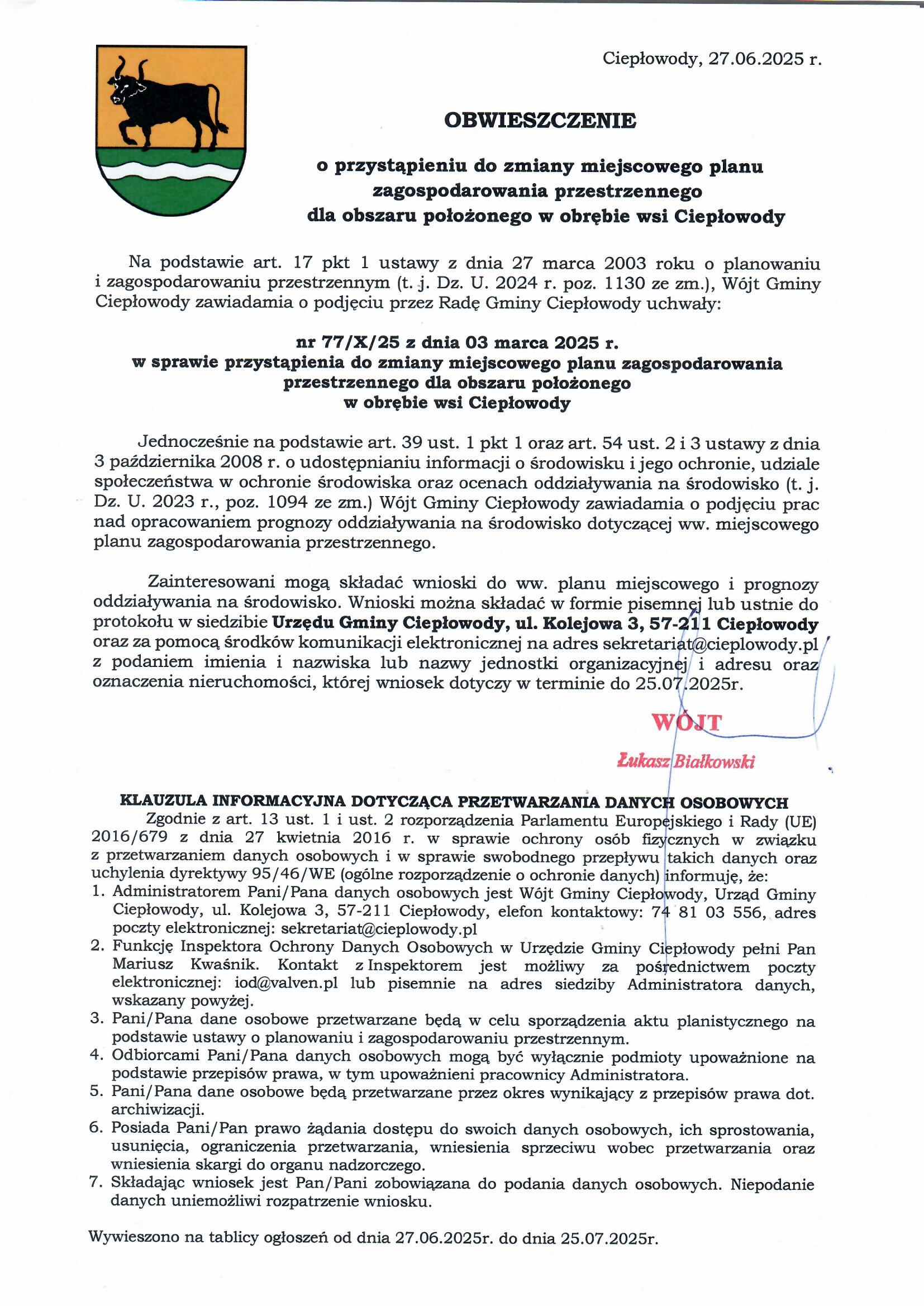 skan obwieszczenia o&nbsp;przystąpieniu - Ciepłowody ul. Kolejowa.jpg